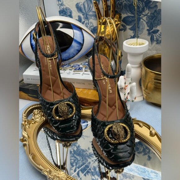 🆕 KURT GEIGER LONDON 🧿 NWOB Chelsea Ankle Strap Heel, Green Snakeskin, Sz 37 7 - Picture 5 of 15